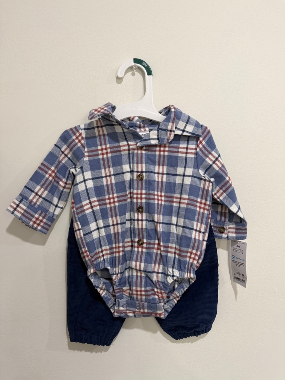 Carter's Blue, White and Red Plaid Baby Hooded Shirt
